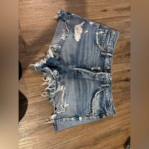 Agolde Blue Distressed Jean Shorts Frayed Hem